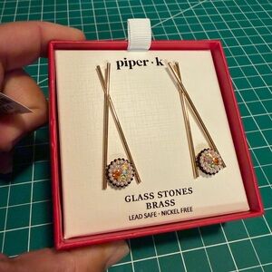 Piper K Gold Brass Earrings with Glass Stones Sushi with Chopsticks